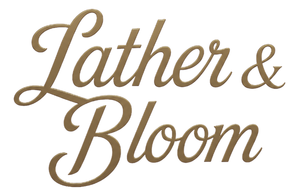 Lather & Bloom gold script wordmark logo